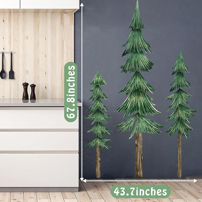 Large Pine Tree Wall Decal Giant Green Tree Wall Stickers Removable Large Forest Decals Peel and Stick Evergreen Trees Decal Woodland Trees Sticker for Living Room Bedroom Home Decor