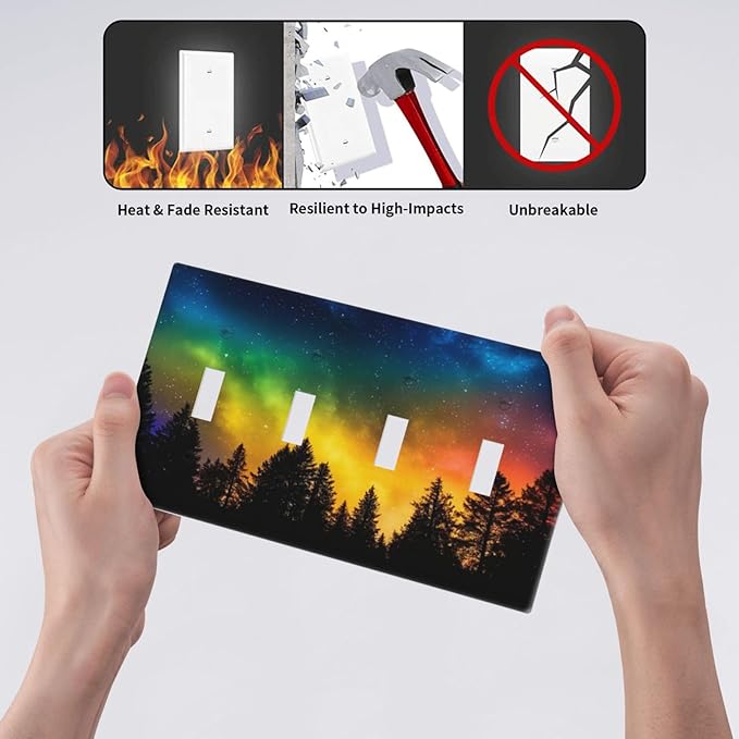 Light Switch Cover Colorful Starry Sky Black Forest Aurora 4 Gang Switch Plate Covers Quad Toggle Wall Plates Decorative Switchplate Electrical Faceplate for Bathroom Home Decor