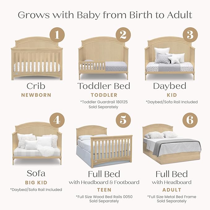 Delta Children Simmons Kids SlumberTime Emma 4-in-1 Convertible Baby Crib N More - Greenguard Gold Certified, Natural Sandstone