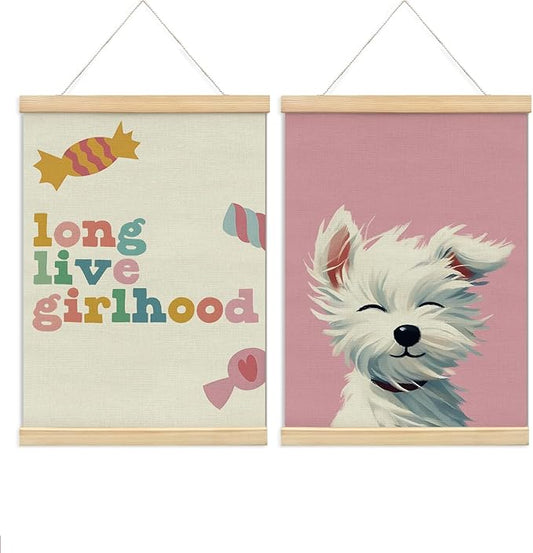 NaZaUK Long Live Girlhood Wall Decor, Girl Nursery Decor, Toddler Girl Room Decor, Long Live Girlhood Aesthetic Posters for Girls Bedroom Dorm Apartment, 12x16 Inch, Set of 2