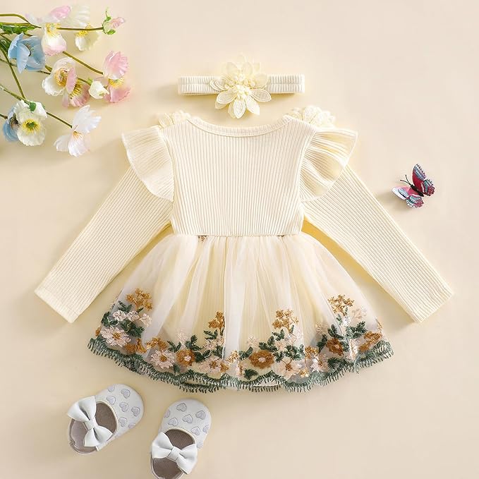 Giraropa Baby Girl Fall Winter Clothes Long Sleeve Romper Dress + Socks + Headband Newborn Infant Cute Casual Outfits