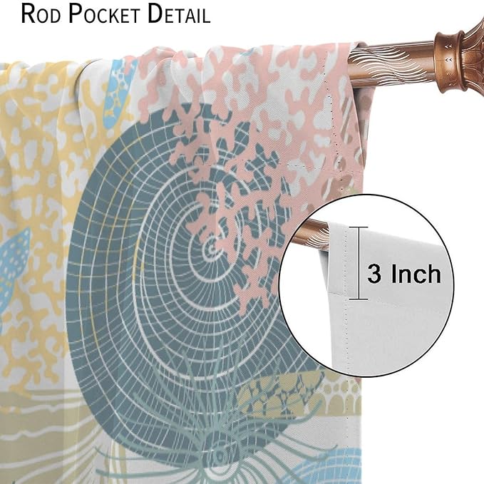 Nautical Blackout Curtain Beach Theme Starfish Seashell Nautical Rustic Ocean Sea Vintage Retro Coastal Summer Bedroom Set 2 Panels,42x54 Inches