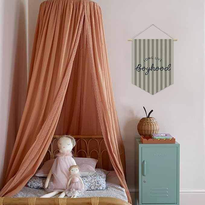 Boys Room Decor, Long Live Boyhood Boy Nursery Linen Canvas Banner, Grey Striped Wall Hanging Pennant Flag Banner for Boys Nursery Kids Toddler Room Bedroom Playroom Decor, 15x11in