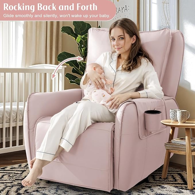 Power Recliner Gliders for Nursery, Electric Swivel Rocker Recliner Chair, Comfy Upholstered Living Room Reclining Rocking Chairs with Lumbar Support