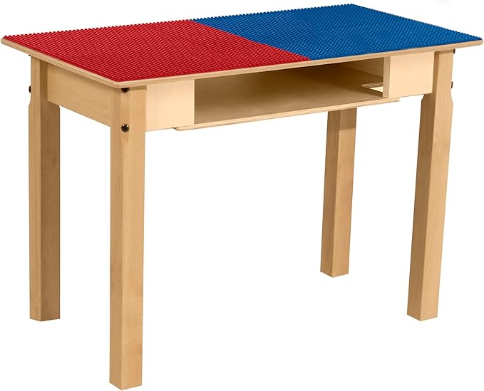 Contender Time-2-Play 30.75" W Rectangular Birch Plywood Red & Blue Lego Blocks Compatible Play Table with Storage, Activity Table for Kids Fun Activities [20" Long Legs]
