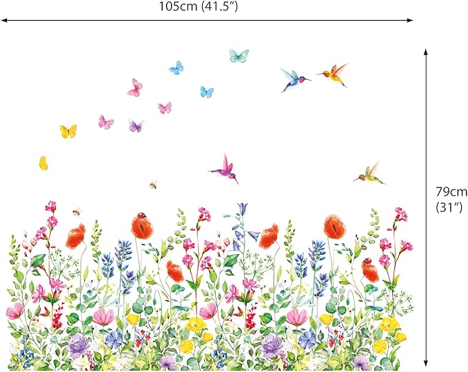 DECOWALL SG2-2114 Garden Flower Wall Stickers Birds Plants Floral Decals Removable for Nursery Bedroom Living Room Art Home Mural Decoration Decor