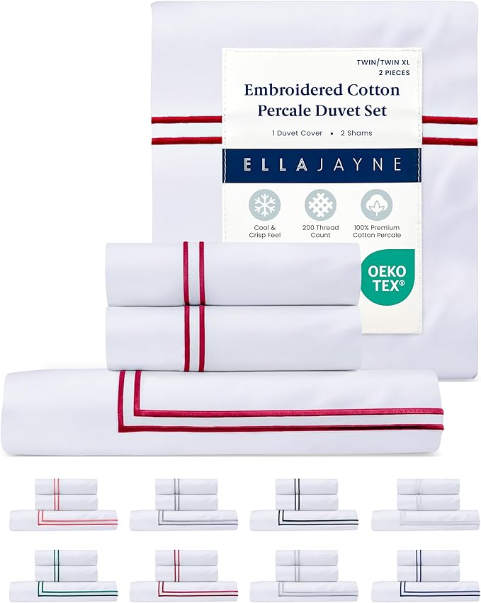 Ella Jayne Twin Duvet Cover (2 Pieces), 100% Cotton Percale, Twin/Twin XL, Soft, Breathable & Lightweight Including Duvet Cover Twin (1 Piece) 68" x 90" Inches with 1 Pillow Shams (Red Design)
