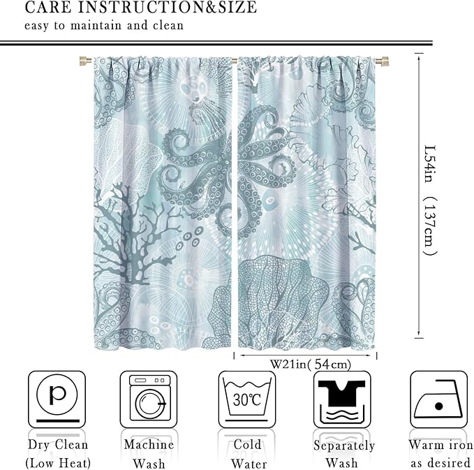 Coastal Window Curtains,Nautical Beach Themed Thermal Insulating Blackout Curtain for Living Room, Bedroom Set 2 Panels,42x54 Inches