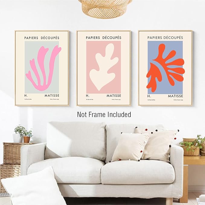 Henri Matisse Wall Art Abstract Plants Canvas Painting Prints Pink Leaves Canvas Abstract Art Prints,Matisse Prints, Art Exhibition Poster Leaves and Flower Nordic Modern Picture for Living Room On
