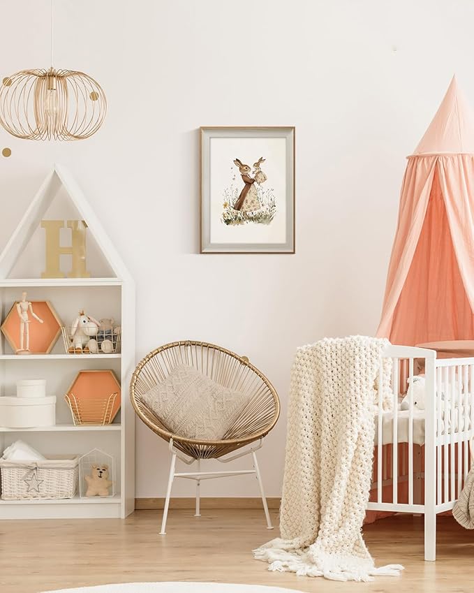 ARPEOTCY Framed Canvas Wall Art, 12x16 Inch Vintage Bunny Mom and Baby Rabbit Print, Nursery Wall Decor for Baby Room, Girls Bedroom or Mother's Day Gift