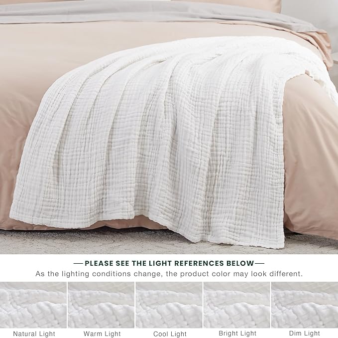 Love's cabin 6 Layer 100% Cotton Muslin Blanket, 50"x60" Throw Muslin Blanket for Couch Bed, White Muslin Throw Blanket, Lightweight and Breathable Cotton Gauze for Adult