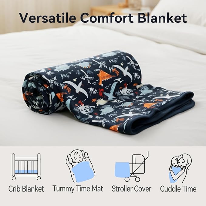Supersoft Baby Blankets for Girls Boys, Rayon Made from Bamboo Baby Quilt - Breathable & Hypoallergenic Blanket for Bedding Crib Stroller 30"x40" (Dinosaur World)