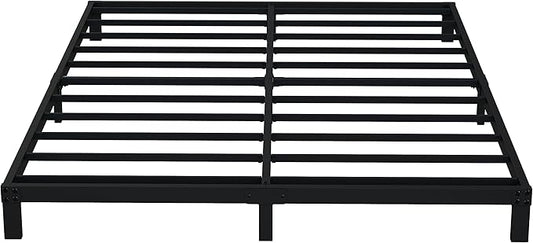 EMODA Queen Bed Frame No Box Spring Needed 6 Inch Heavy Duty Metal Platform BedFrame Queen Size with Steel Slats, Easy Assembly, Black