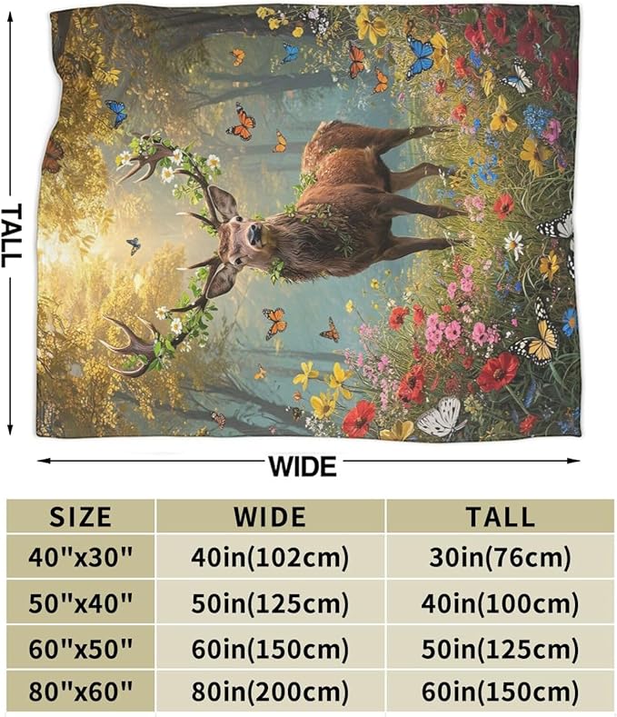 Forest Deer Blanket Hunting Elk Throw Blanket Wildlife Soft Cozy Fleece Fuzzy Stuffed Plush Flannel Gifts for Girls Women Boys Kids Adults 60"X80"