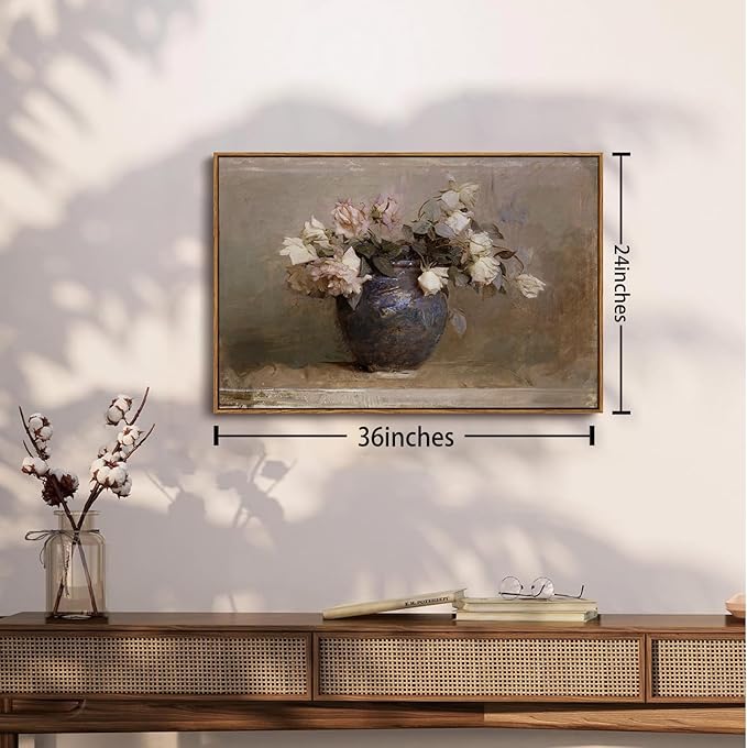 OIQArtOIQ Vintage Landscape Canvas Wall Art Framed Natural Scenery Painting Artwork Prints France Country Wilderness Farmhouse Decor Pictures Kitchen Bedroom Living Room Bathroom