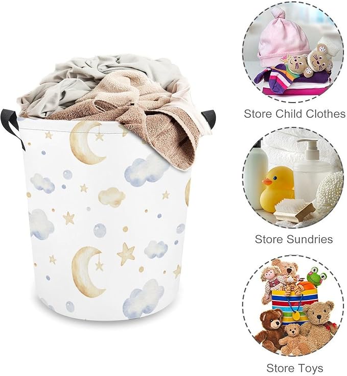 Cartoon Kids Laundry Basket Cloud Decor Moon Star Laundry Hamper Clothes Hamper Toy Storage Bin for Kids Bedroom Bathroom