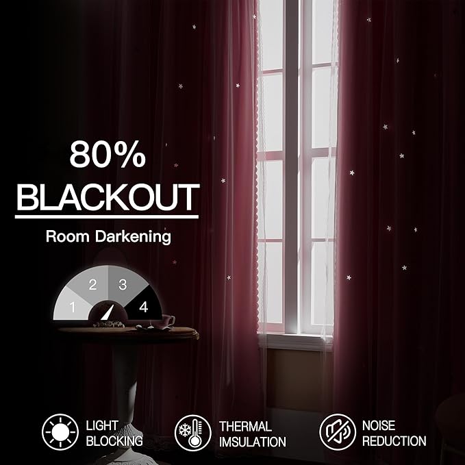 XiDi Pink Curtains for Girls Nursery Room 90 Inches Long Blackout Double Layer Curtains with Sheer Overlay for Kids Toddler Princess Bedroom Living Room Darkening Grommet Window Drapes W34 X L90