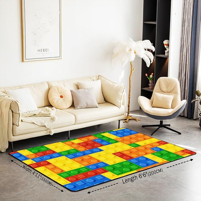 jejeloiu Building Blocks Decorative Carpet Area Rug 5x7 Kids Boys Girls Colorful Geometric Living Room Rugs for Bedroom Area Rug 5x7 Carpet Kitchen