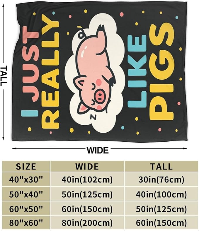 Funny Pig Blanket Cute Pig Throw Blanket I Just Really Like Pigs Soft Cozy Fleece Fuzzy Plush Warm Stuff Animal Bedding Nursery Blankets Gifts for Boys Girls Kids Adult Men Women 40"X50"
