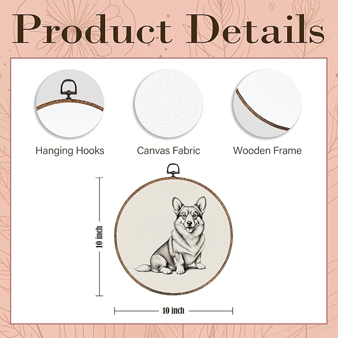 Vintage Welsh Corgi Round Wall Art Framed, Retro Weiner Dog Round Wall Decor, Welsh Corgi Weiner Dog Gifts Hanging Canvas Print Wall Sculpture for Bedroom Living Room Decor, 10x10 Inch