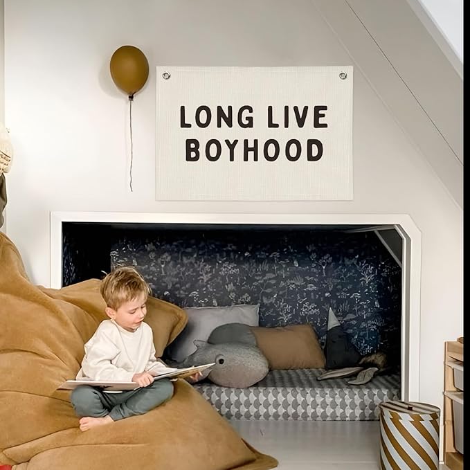 Long Live Boyhood Banner, Boy Nursery Decor, Linen Banner Wall Hanging Flag Decor for Nursery Playroom Toddler Boys Kids Room