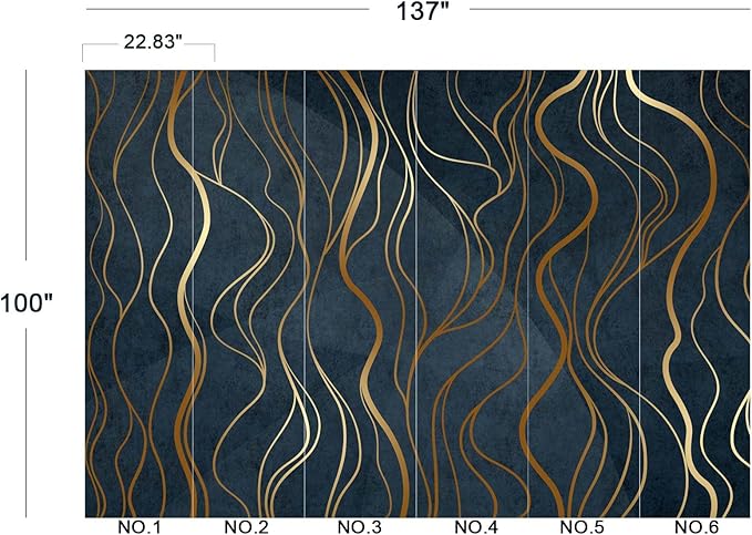 Simple Golden Lines Wall Mural Wallpaper for Bedroom 137" x 100"