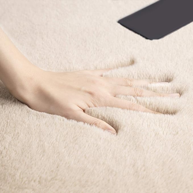 Ashler Faux Fur Rug, Upgraded Soft Faux Rabbit Fur, Beige Area Rugs, 2 x 6 Feet, Machine Washable Nursery Decor Throw Rugs for Bedroom, Kids Room, Living Room
