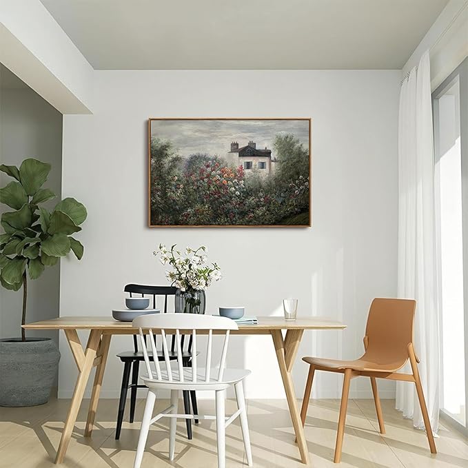 OIQArtOIQ Vintage Landscape Canvas Wall Art Framed Natural Scenery Painting Artwork Prints France Country Wilderness Farmhouse Decor Pictures Kitchen Bedroom Living Room Bathroom