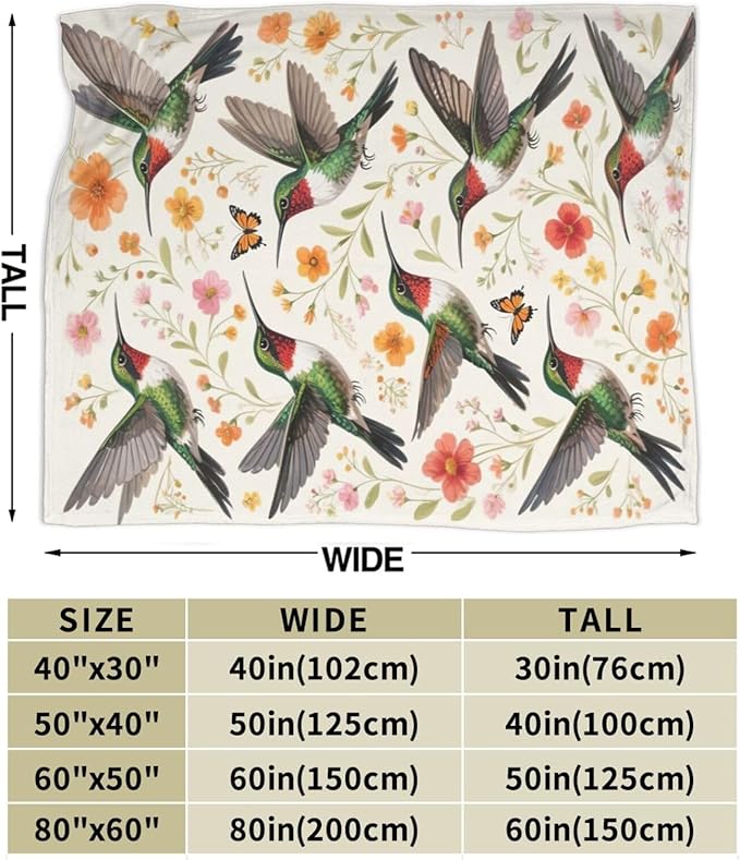 Hummingbird Throw Blanket Hummingbird Blanket Soft Cozy Fleece Fuzzy Stuffed Plush Flannel Animal Gifts for Girls Women Boys Kids Adults 60''x80''