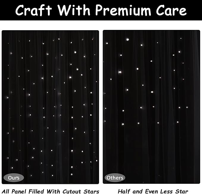 Kinryb Black Star Cutout Blackout Curtains Double Layer Curtains with Durable Sheer Curtains for Bedroom Thermal Insulated Window Treatment Set with 2 Tiebacks Black 52W x 63L 2 Panels