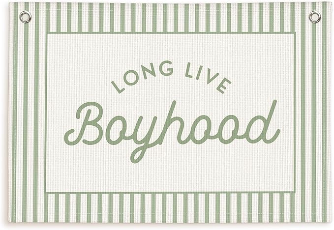 Lacama Green Long Live Boyhood Boys Room Decor, Boy Nursery Decor, Linen Banner Wall Hanging Canvas Banner Flag Decor for Toddler Boy Room Nursery 30x21 Inch