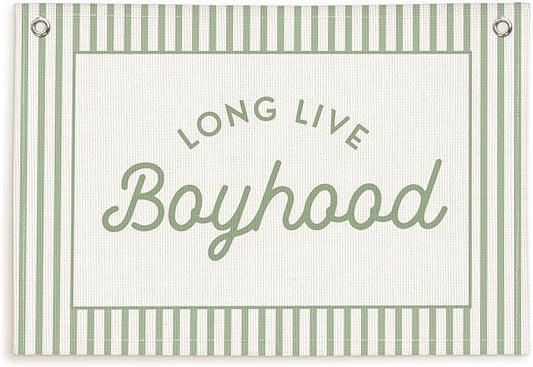 Lacama Green Long Live Boyhood Boys Room Decor, Boy Nursery Decor, Linen Banner Wall Hanging Canvas Banner Flag Decor for Toddler Boy Room Nursery 30x21 Inch