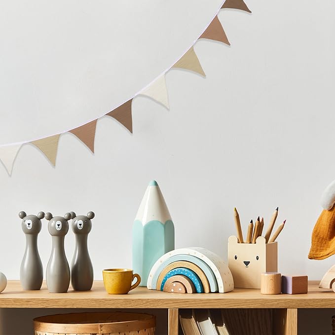 Pennant Banner Flags,Infant and toddler room decoration pennant,for Nursery Decor Baby Birthday Boho Wedding Shower Party Event (Beige triangular flag banner97)