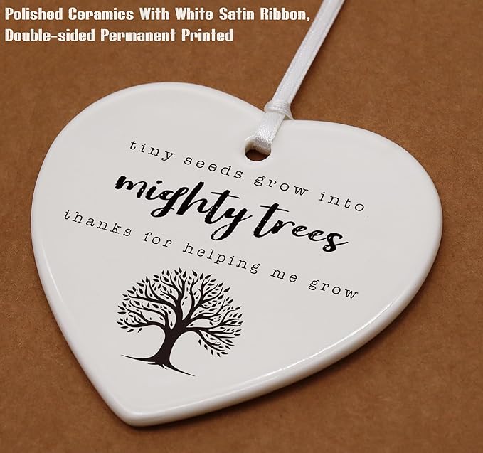 Heart Shaped Christmas Ornament-Teacher Day Appreciation Gift-Thanks for Helping Me Grow Quote-Teachers Week Birthday Inspirational Keepsake Decoration for Classroom or Office