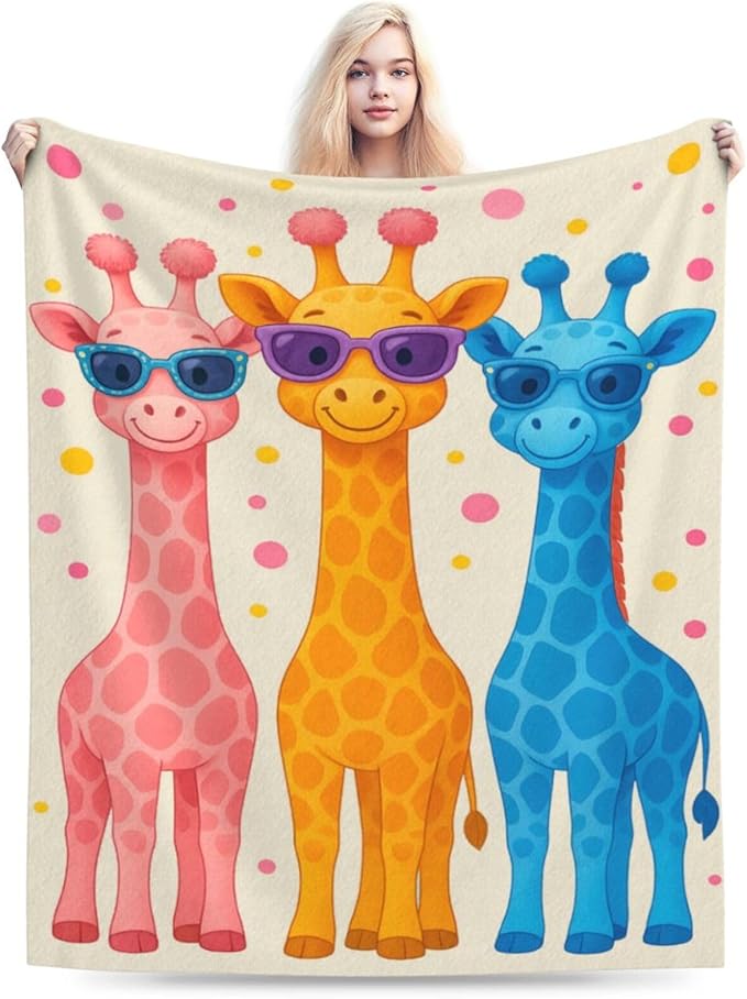 Giraffe Blanket Cute Cartoon Giraffe Throw Blanket Soft Cozy Fleece Fuzzy Plush Warm Stuff Bedding Nursery Toddler Baby Blankets Gifts for Boys Girls Kids Adult Men Women 60"X80"