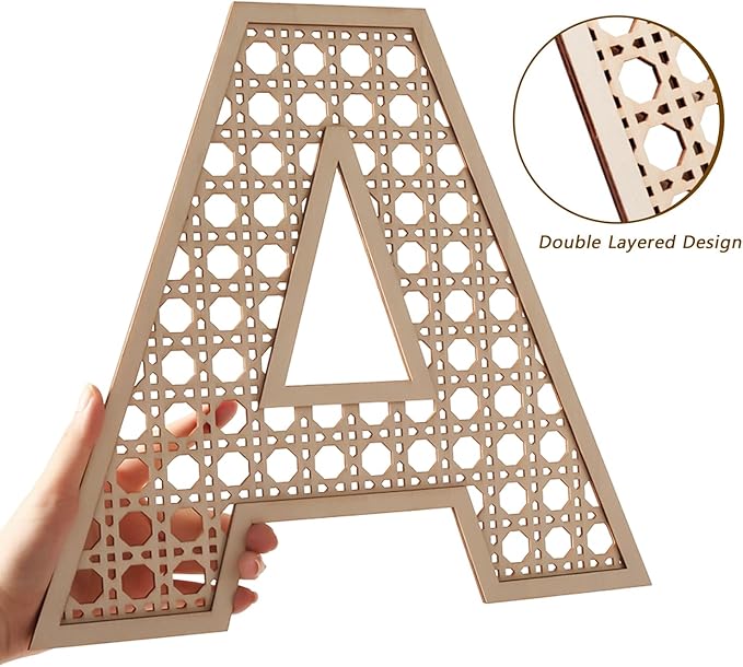 Large Boho Wooden Rattan Letters 12 inch for Nursery Decor Wood Letter L Wall Decors for Baby Girl Boy Bedroom Home Rustic Name Sign Birthday Wedding Decorative Letters