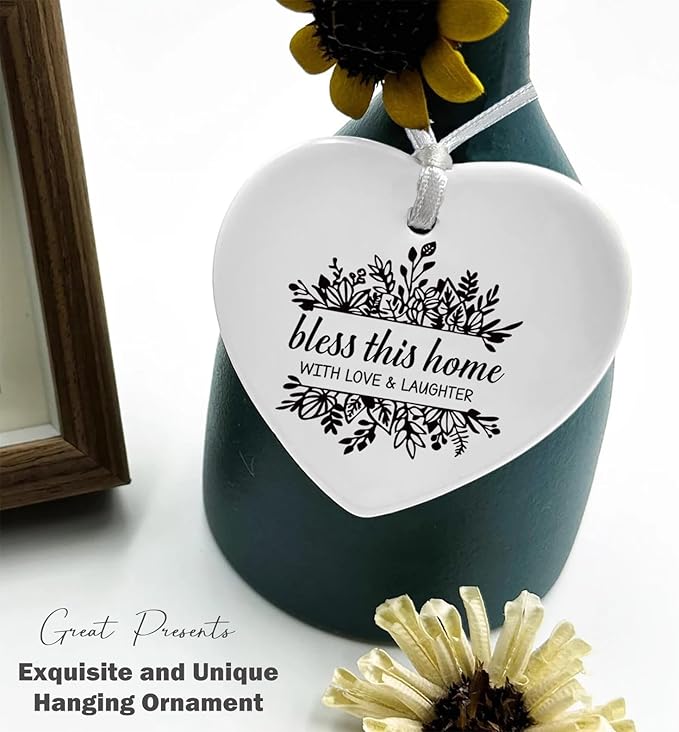 Bless This Home with Love and Laughter-Congrats Realtor Gift-New Homeowners Present-Housewarming Gift for First Time Buyer-Heart Shaped Christmas Ornament
