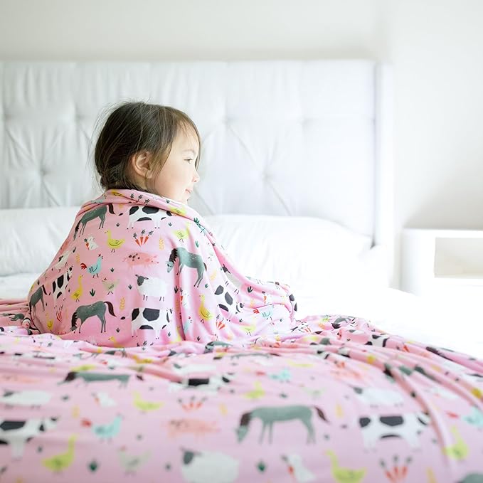 Little Sleepies Cloud Blanket, Soft Viscose from Bamboo Toddler & Baby Blanket for Boys & Girls, Lightweight, Perfect for Hot Sleepers, 50" x 50", Large (Pink Farm Animals)