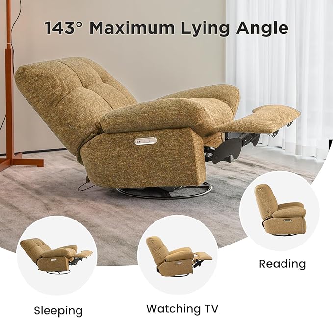 Nouhaus Swivel Rocking Chair Nursery, Oversized Glider Rocker Recliner Chairs with Footrest, USB & Type-C Ports, Rocking Recliner Chair for Nursery, Living Room (Snooze Classic, Autumn Brown)