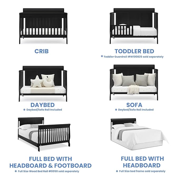 Delta Children Simmons Kids Carter 6-in-1 Convertible Crib - Greenguard Gold Certified, Black Ebony