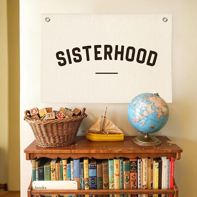 Long Live Sisterhood Nursery Canvas Banner,Girls Room Decor,Nursery Playroom Wall Decor for Girls Bedroom Toddler Decor Teen,Twins Bedroom Decor 30x20 Inch