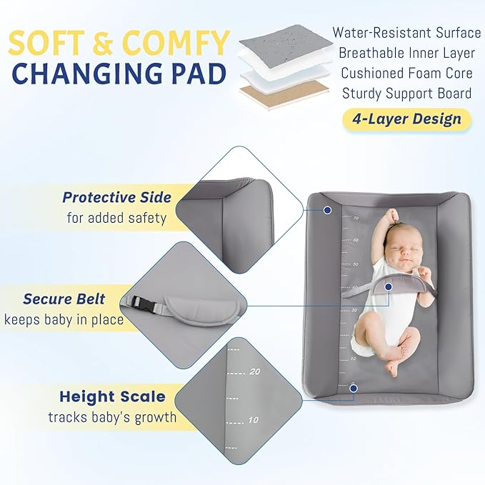 Portable Diaper Changing Table with Wheels for Baby, Mobile Folding Changing Station with 5-Level Adjustable Height and Large Storage Rack & Shelf
