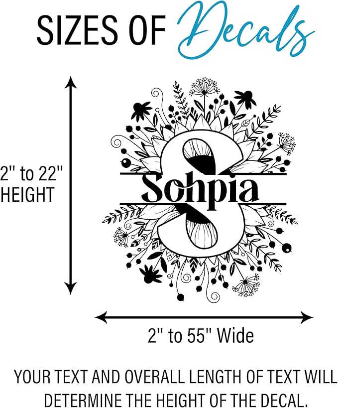 Custom Sunflower Name Wall Decal Personalized Name Letter Floral Lover Transparent DTF Vinyl Removable Nursery Wall Decals for Baby Kids Room, Teen Bedroom, Window, Cute Home Decor Gifts
