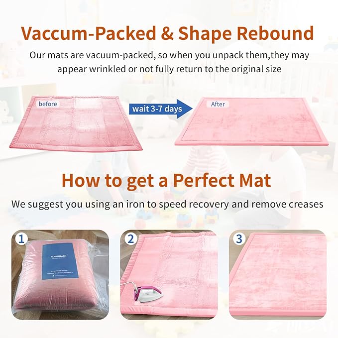 ACOMOPACK Baby Play Mat for Floor,1.3" Thick Memory Foam Area Rug for Living Room,Soft Velvet Crawling with Non-Slip Bottom for Kid,Toddler,79"×118" Tummy Time Nursery Rugs,Yoga（Pink）