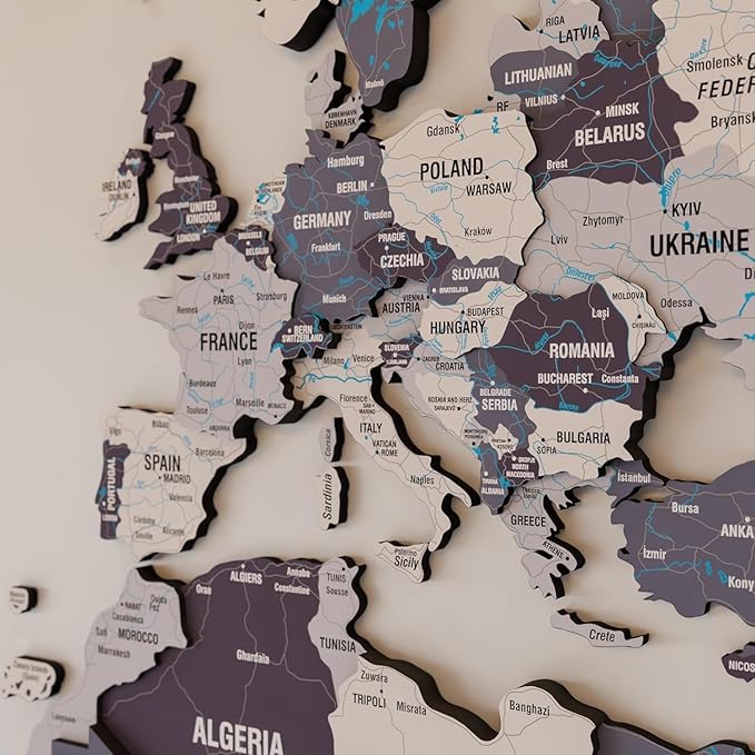 Colorfull Worlds 3D Wooden World Map Wall Art - Premium Multicolored World Travel Map for Wall Decor with Push Pins- Ideal Housewarming Gift & Travel Tracker (XLarge, Nimbus)