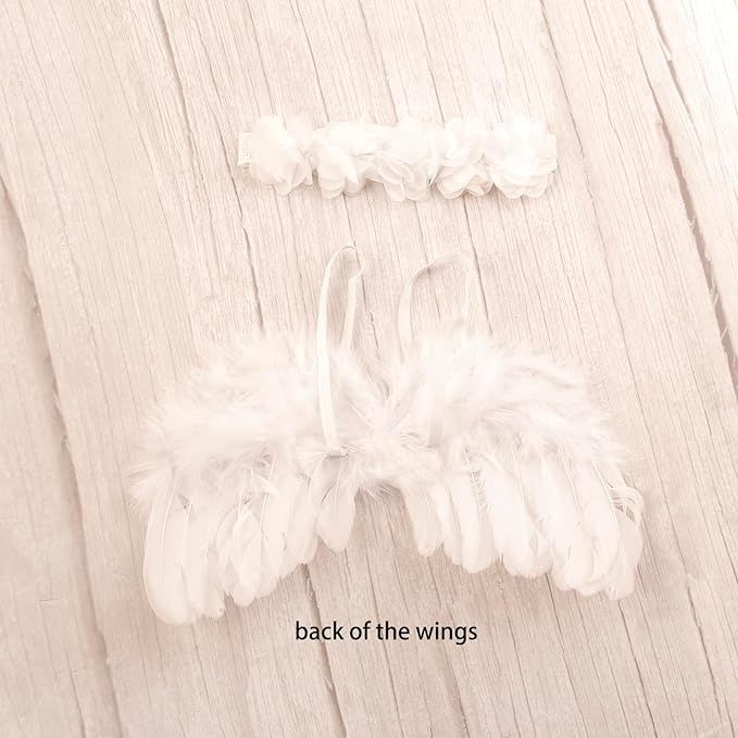 2PCS White Angel Wings With Flower Headband For Newborn Infant Photography Props Soft Fairy Feather Wings For Toddlers Kids Girls Gifts(Color B, One Size)