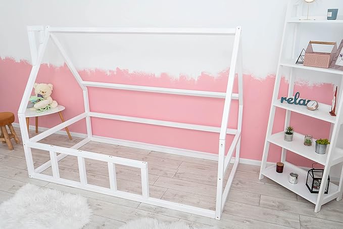 BUSY WOOD Montessori Floor Bed for Toddlers - Loft Bed - Twin Bed for Toddlers - Full Bed Floor - Kids Bed with Railings - Montessori Bed Frame - Montessori Bed - Platform Bed (Model 1)