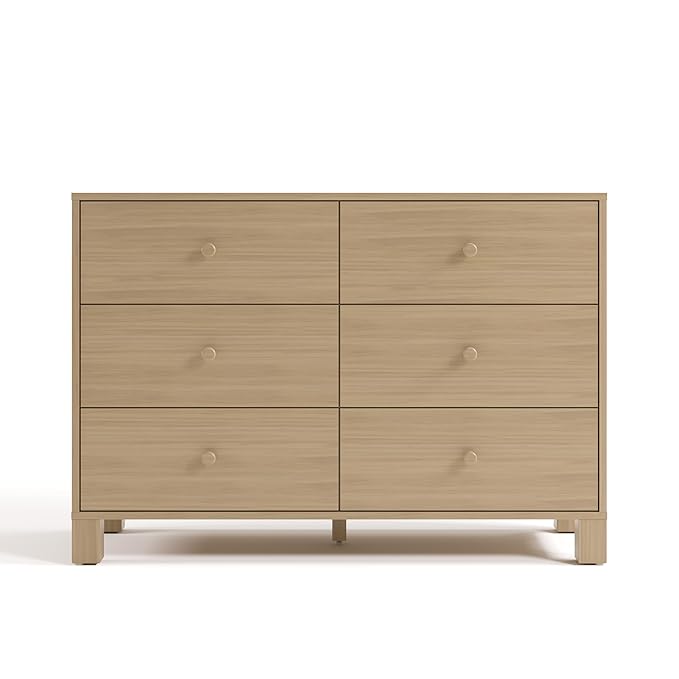 Storkcraft California 6 Drawer Double Dresser (Driftwood) – GREENGUARD Gold Certified, Spacious Storage Organizer for Kids’ Room, Safety Interlocking Drawer System