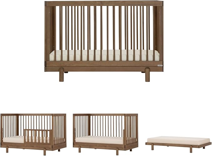 dadada Baby Bliss 4 in 1 Convertible Crib to Toddler Bed & Floor Bed – Made in Italy, GREENGUARD Gold Certified, Baby-Safe Finish, Sustainable Beech Wood, Modern Design, 4 Adjustable Heights (Walnut)