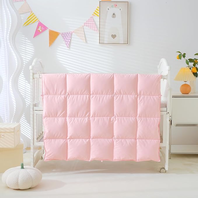 Baby Crib Comforter/Duvet/Blanket All Season 100% Natural White Goose Down Filled,Noiseless 500 Thread Count 100% Cotton Fabric 750+Fill Power (Pink, 45x60in)